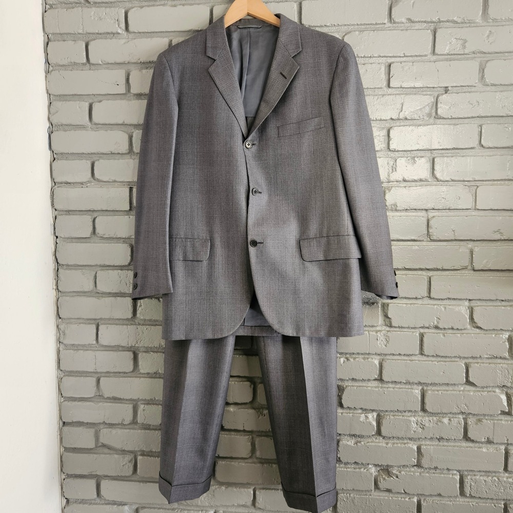 Vintage‎ Hickey Freeman Mens Grey Glen Plaid 3 Button Suit 40R 31W George J Good